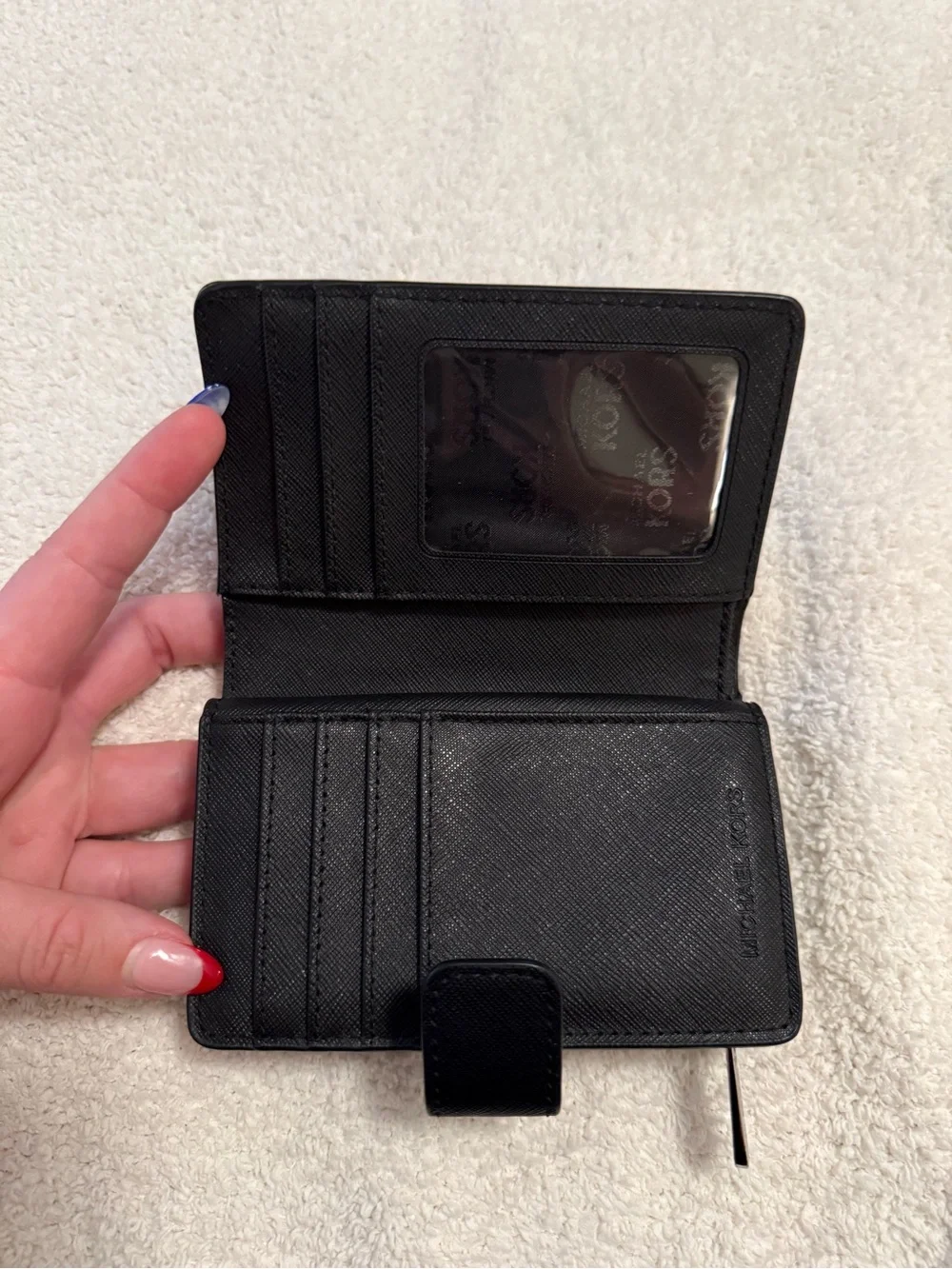Michael Kors Black Saffiano Leather Card Wallet with Gold Logo